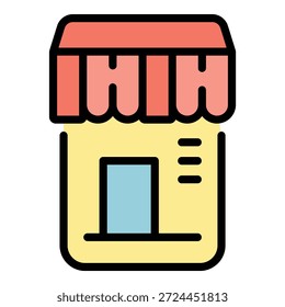 Vector de contorno de icono de tienda en línea. Entrega de comida. Color de pedido expreso plano