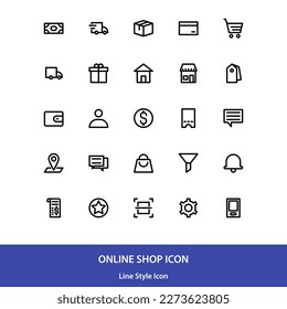 Online shop icon pack in outline style vector design