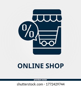 online shop icon, premium filled online shop icon.