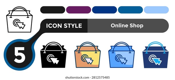 Online Shop icon for representing ecommerce systems, digital selling platforms, and online retail activities. Line, Filled, Color, Dualtone style.