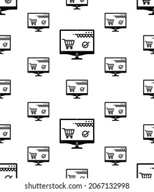 Online Shop Icon Seamless Pattern, Online Selling Web Vector Art Illustration