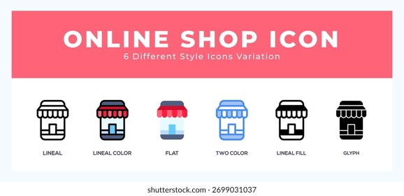 Online shop icon set with different styles. Design elements for logo. Vector illustration.