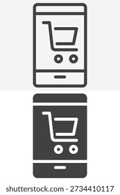 Online shop icon set in different style with storefront display. Line outline and solid icon vector sign and symbol, editable stroke. Online shop icon for ecommerce platforms.