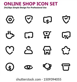 Online Shop Icon set Simple Design For Professional Use. Contains such Icons as cart, balance, voucher, rating and more. Vector base.