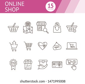 Online shop icon set. Store, selling, basket. Sale concept. Can be used for topics like shopping, e-commerce, retail