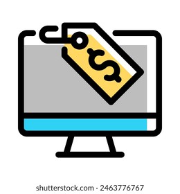 Icono de la tienda en línea Vector en estilo de contorno de color para comercio electrónico, negocios y ventas