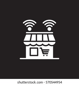 Online shop icon vector, filled flat sign, solid white pictogram isolated on black. Symbol, logo illustration