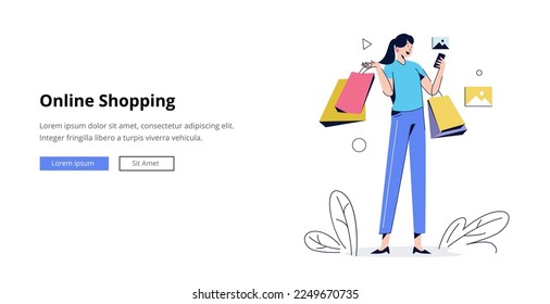 Online Shop Landing page vector cartoon illustration