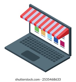 Online shop laptop icon representing the concept of e commerce and online shopping