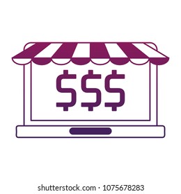 Online shop from laptop purple lines