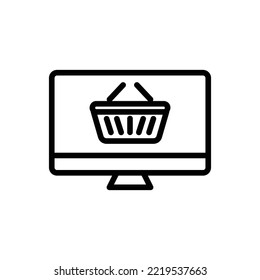 Online shop line icon. Contains monitor with shopping cart. icon illustration related to  e commerce shop. Simple vector design editable. Pixel perfect at 32 x 32