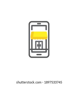Icono de línea de tienda en línea. signo de estilo lineal para concepto móvil y diseño web. Icono vectorial del contorno de la compra de teléfonos móviles. Símbolo, ilustración del logotipo. Gráficos vectoriales