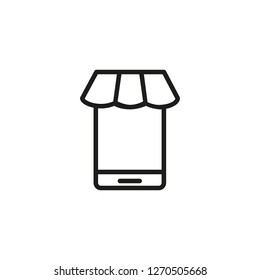 Online shop line icon. Mobile screen, smartphone, cafe decoration. Shopping concept. Vector illustration can be used for topics like internet, online, shopping