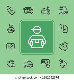 Online shop line icon set. Shopping concept. Delivery man, service, percent tag. Vector illustration can be used for topics like internet, trading, online shopping