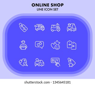 Online shop line icon set. Shopping concept. Delivery man, service, percent tag. Vector illustration can be used for topics like internet, trading, online shopping