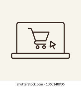 Online shop line icon. Shopping cart and cursor on laptop screen. Shopping concept. Vector illustration can be used for internet store, purchasing, buying, ordering