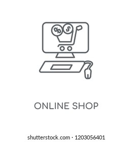 Online shop linear icon. Online shop concept stroke symbol design. Thin graphic elements vector illustration, outline pattern on a white background, eps 10.