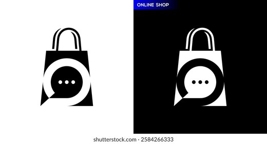 Online shop logo. Chat, shopping bag, discussion. Icon symbol design template EPS 10