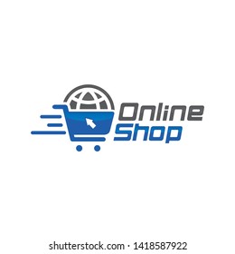 Online shop logo concept with shopping cart element