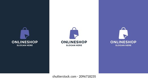 diseño del logotipo de tienda en línea, flecha combinada con tienda de bolsos.