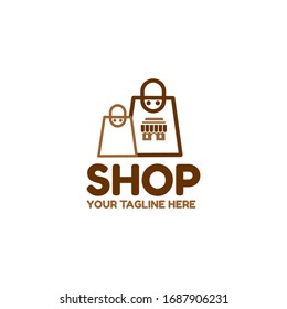 Online shop logo design. E commerce, sale, discount or store web element. Company emblem. Vector illustration of bag isolated.