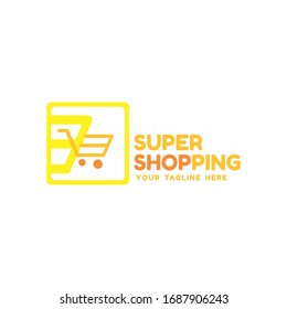 Online shop logo design. E commerce, sale, discount or store web element. Company emblem. Vector illustration of bag isolated.