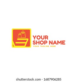 Diseño del logo de la tienda en línea. Comercio electrónico, venta, descuento o elemento web de tienda. Emblema de la empresa. Ilustración vectorial de la bolsa aislada.