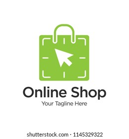 Online shop logo design. Ecommerce, sale, discount or store web element. Company emblem. Vector illustration of bag isolated on white background.