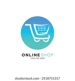 Online shop logo design icon with concept creative bag trolley and map 