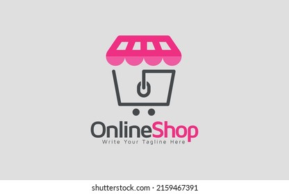 Online Shop Logo Design. Illustration Vector Graphic Of Shopping Cart And Shop Bag Combination Logo Design Concept. Perfect For Sale, Discount, Or Store Web Element. Ecommerce Platform Logo