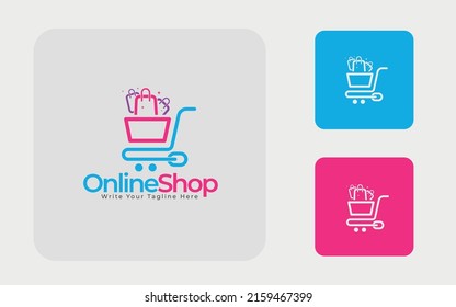 Online Shop Logo Design. Illustration Vector Graphic Of Shopping Cart And Shop Bag Combination Logo Design Concept. Perfect For Sale, Discount, Or Store Web Element. Ecommerce Platform Logo