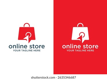 online shop logo design, online shopping logo. shopping bag with arrow sign online 	