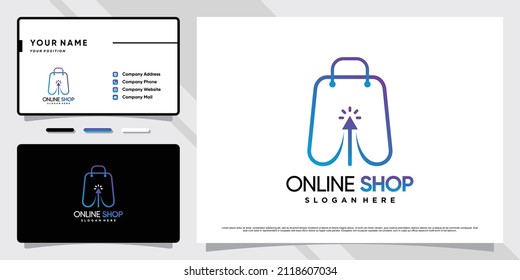 Online shop logo design template with creative concept and business card design Premium Vector