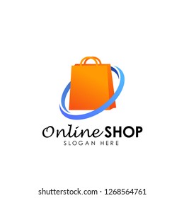 online shop logo design vector icon. shopping bag logo design in orange color