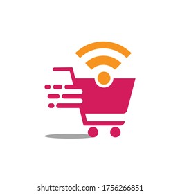 Online shop logo design vector illustrtaion. Mobile online shopping logo vector template
