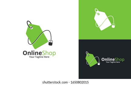 Online Shop Logo designs Template. Illustration vector graphic of  price tag and mouse combination logo design concept. Perfect for Ecommerce,sale, discount or store web element. Company emblem