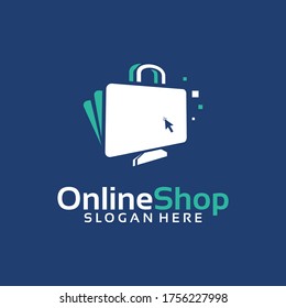 Online Shop Logo designs Template, Computer and Shopping bag logo Vector illustration