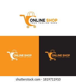 Online Shop Logo designs Template. Shopping Logo vector icon illustration design. Shopping bag icon for online shop business logo. Online store logo vector illustration. Logotypes For Online Shop.