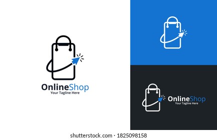 Online Shop Logo designs Template. Illustration vector graphic of shop bag and smartphone combination logo design concept. Perfect for Ecommerce,sale, discount or store web element. Company emblem.