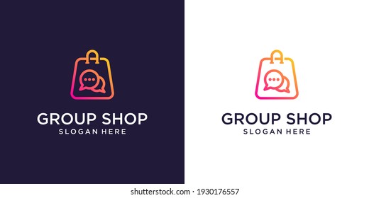 Online Shop logo designs template, Bag Shop and chat symbol logo icon