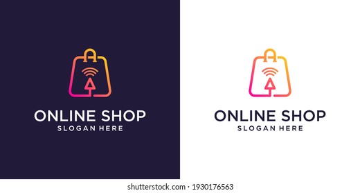 Online Shop logo designs template, Bag Shop and touch symbol logo icon