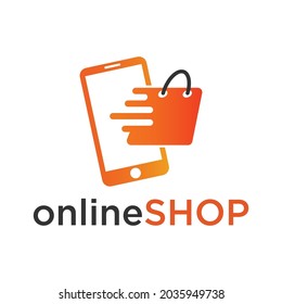 Online Shop Logo designs Template. Illustration vector graphic of smartphone and shop bag combination logo design concept.