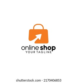 Online Shop Logo designs Template. Illustration vector graphic of pointer arrow and shop bag combination logo design concept. Perfect for Ecommerce, sale, discount or store web element. Company emblem