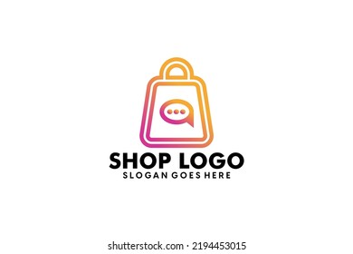 Plantilla de diseños de logotipos para tiendas en línea. Ilustración vectorial gráfico del concepto de diseño del logotipo combinado de carrito de la compra y bolsa de la tienda. Perfecto para Ecommerce, venta, descuento o elemento web de tienda. Emblema de la empresa