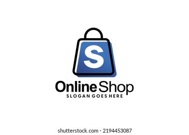 Vorlage für Logo-Designs im Online-Shop. Illustration Vektorgrafik des Zeigerpfeils und Shop-Beutel Kombination Logo Design Konzept. Ideal für E-Commerce, Verkauf, Discount oder Shop Web Element. Firmenlogo