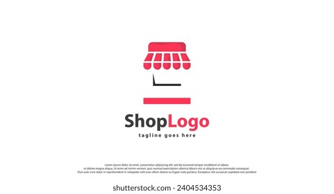 Plantilla de diseños de logotipos para tiendas en línea. Ilustración vectorial gráfico del concepto de diseño del logotipo combinado de carrito de la compra y bolsa de la tienda. Perfecto para Ecommerce, venta, descuento o elemento web de tienda.