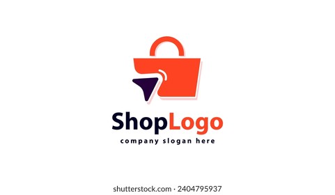 Plantilla de diseños de logotipos para tiendas en línea. Ilustración vectorial gráfico del concepto de diseño del logotipo combinado de carrito de la compra y bolsa de la tienda. Perfecto para Ecommerce, venta, descuento o elemento web de tienda.