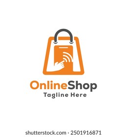 Online Shop Logo designs Template. Illustration vector graphic of smartphone and shop bag combination logo