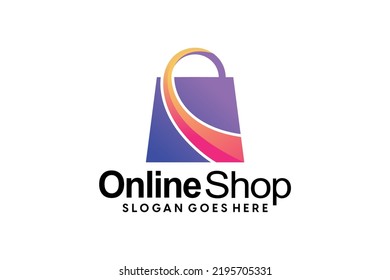 Online shop logo with gradient line art arrow style and business card design template Premium Vector
