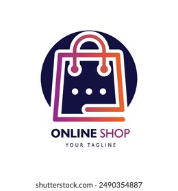 Online shop logo with gradient line art arrow style and business card design template Premium Vector.